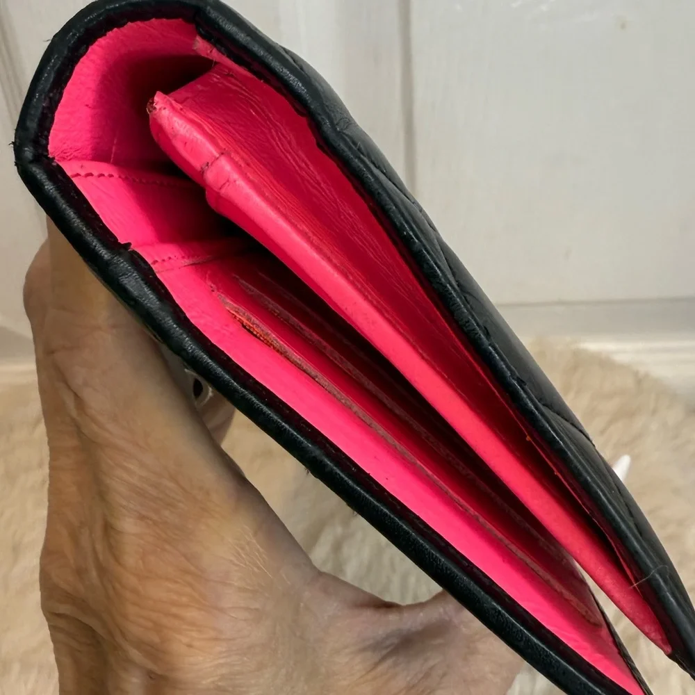 ❤️CHANEL LIGNE CAMBON BI-FOLD WALLET QUILTED BLACK LAMBSKIN - Picture 7 of 16